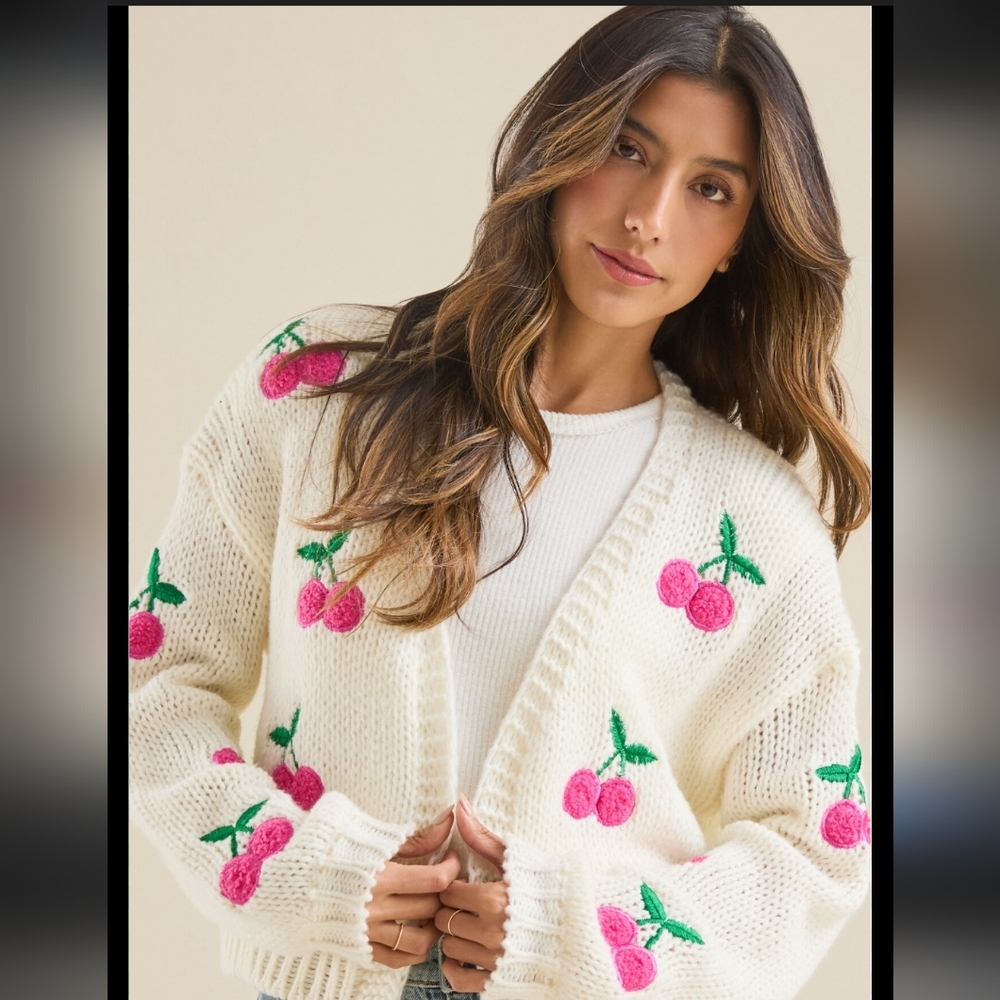 Altar'd State Cherry Emboried Cardigan Size Large